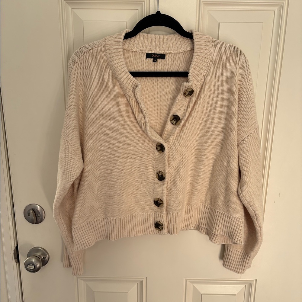Quince 100% Organic Cotton Cropped Cardigan Size XL - Picture 2 of 8